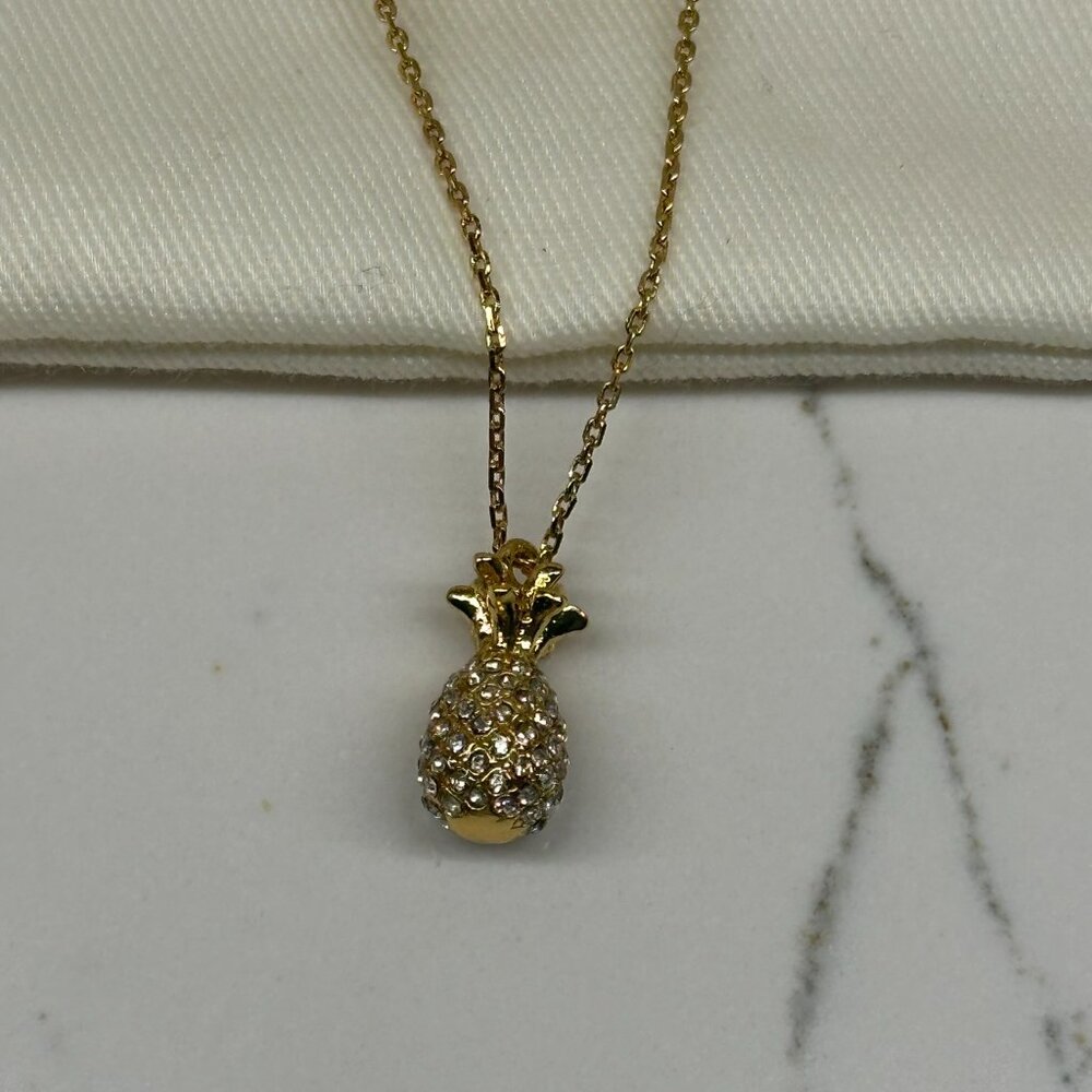NEW Kate Spade By The Pool Gold Plated Pave Pineapple Necklace & Earrings Set - Picture 5 of 7